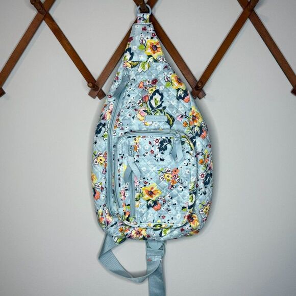 NWOT Vera Bradley Cotton Sling Backpack, Retired Floating Garden Floral Preppy - Picture 2 of 8